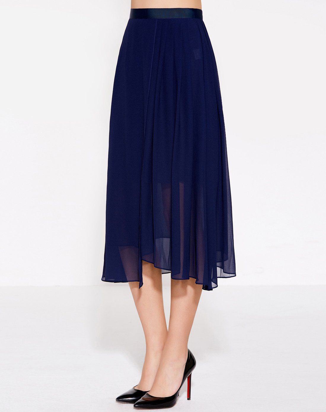 女款雪纺清爽百搭半身单裙深蓝色