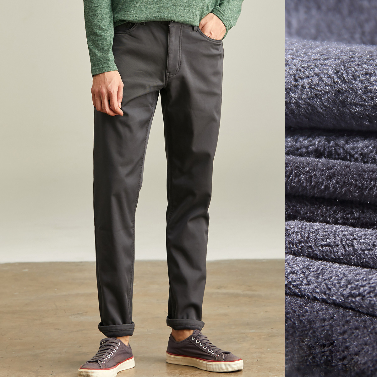 男士加绒裤子休闲裤男 冬季男装保暖修身 潮流长裤加厚小脚