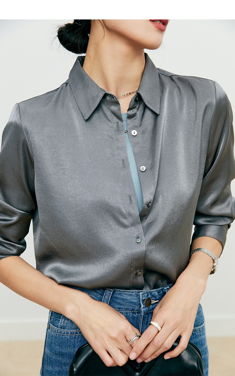 法式缎面衬衫小众丝绸感长袖衬衫女气质通勤衬衣女