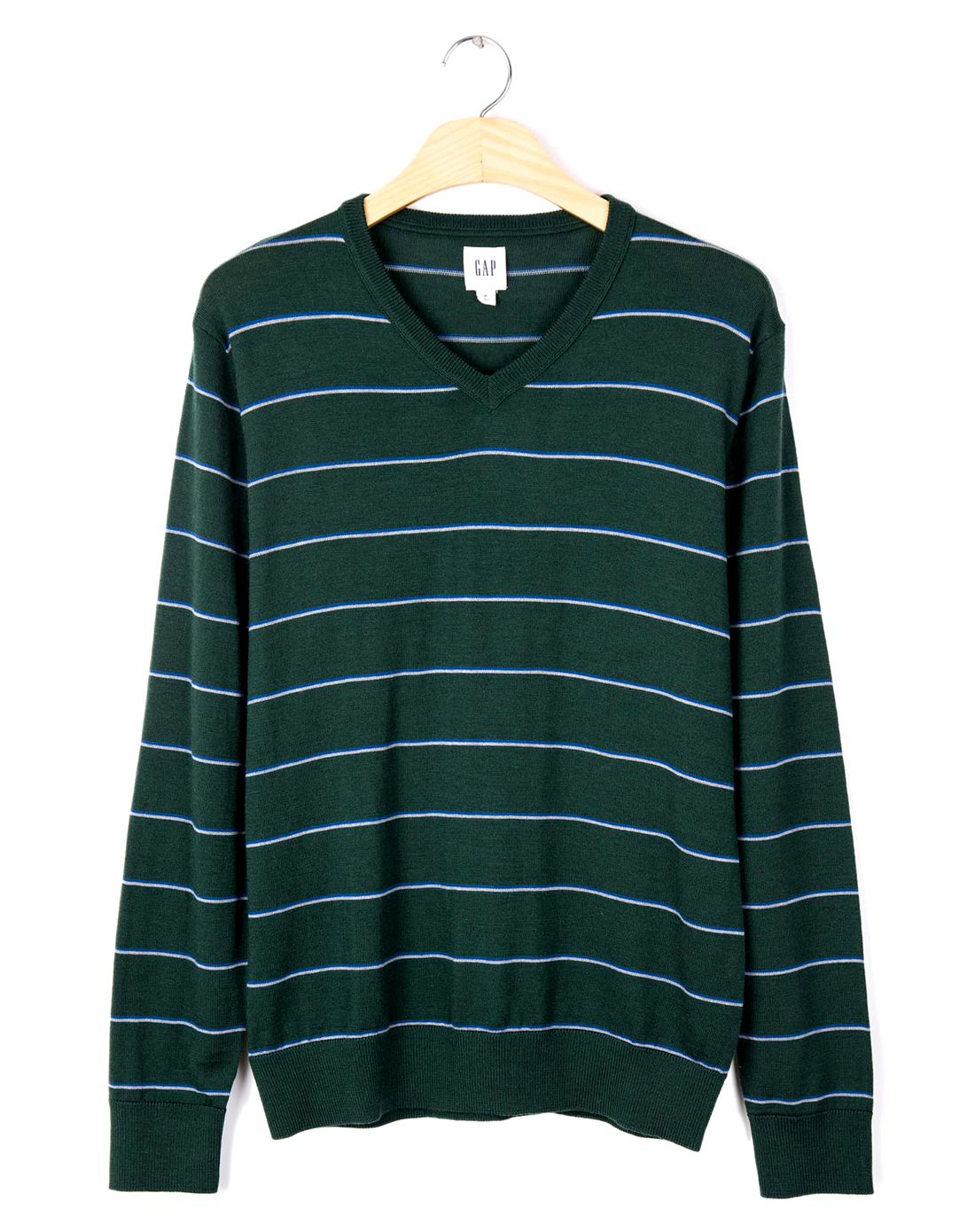 美利奴羊毛经典条纹v领毛衣