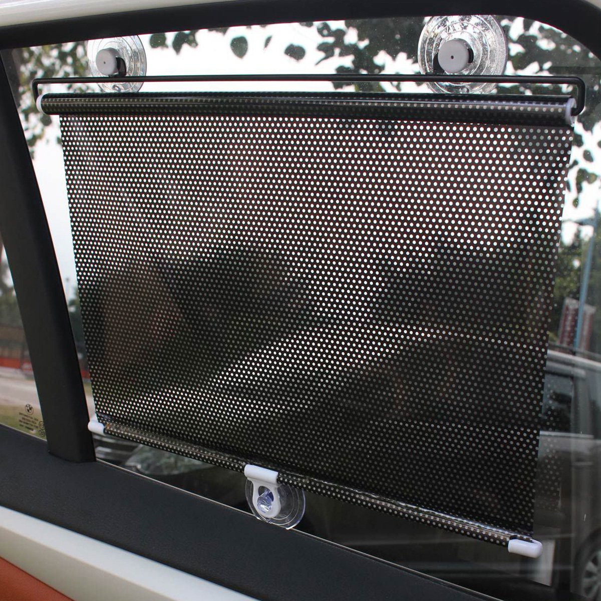 汽车遮阳伸缩收缩隔热帘黑色网点遮阳帘太阳挡拉帘防晒