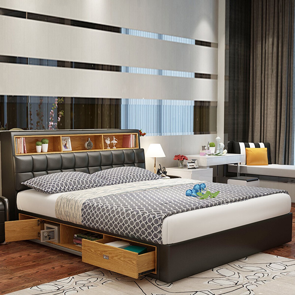 现代简约皮床 储物家具双人真皮床1.8米床主卧婚床