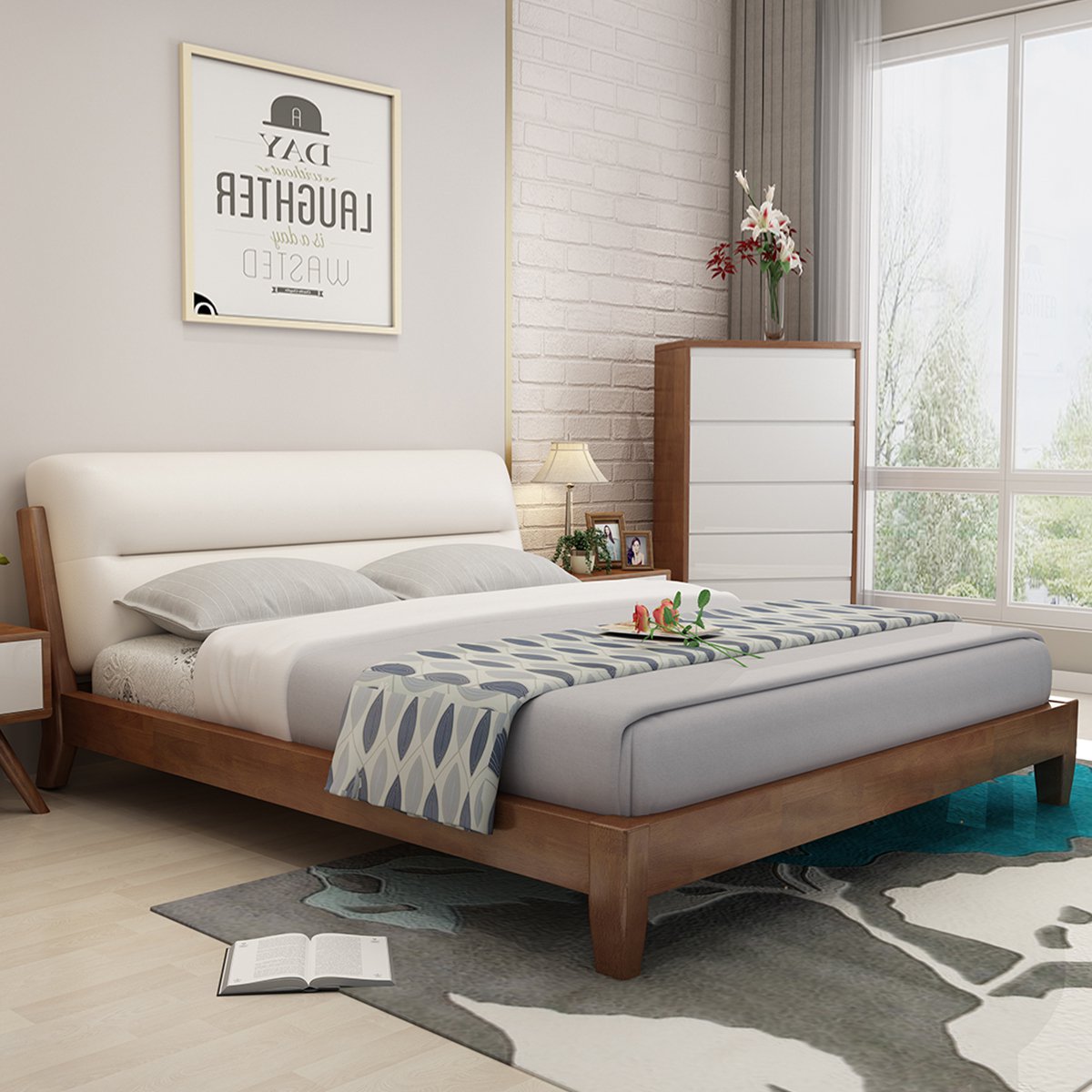 北欧宜家 简约1.5米1.8软床单人双人床 卧室家具皮床实木床