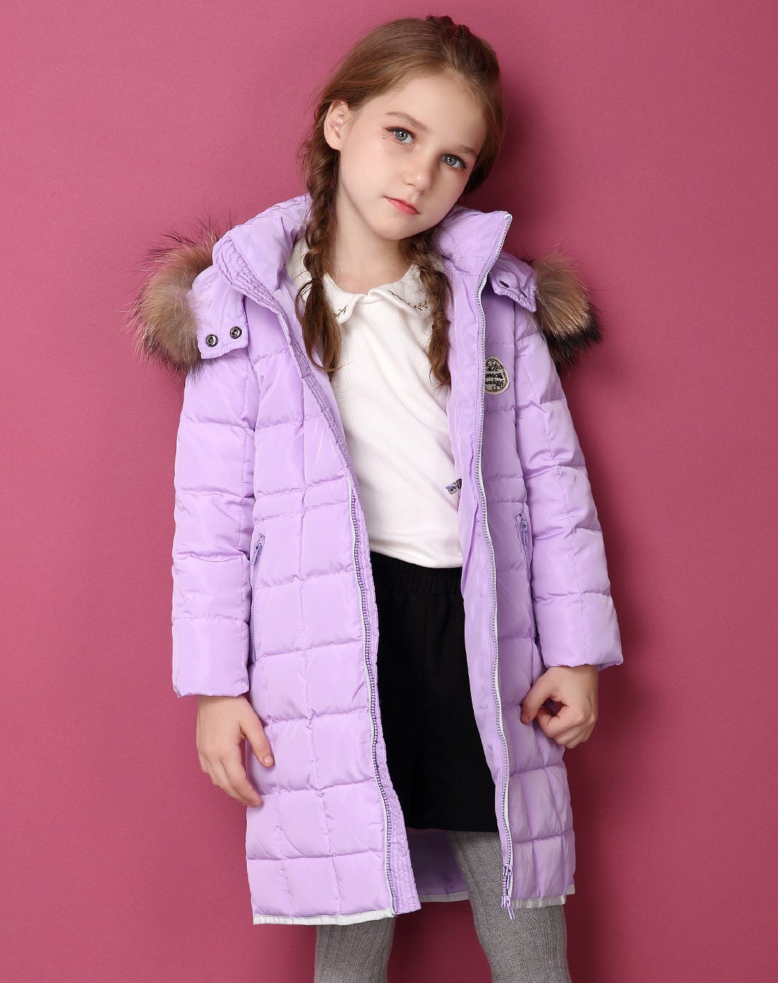 女童紫罗兰长款羽绒服