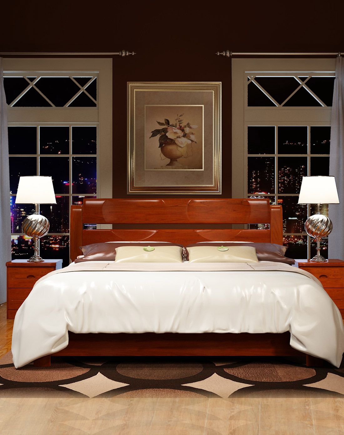 华日家居旭日系列琥珀色实木箱体床