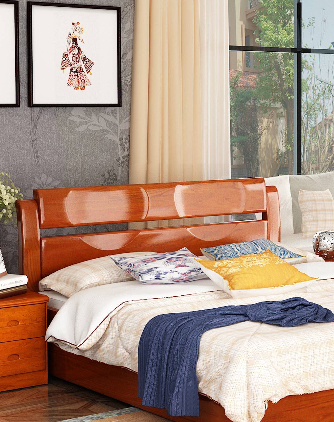 华日家居旭日系列琥珀色实木箱体床