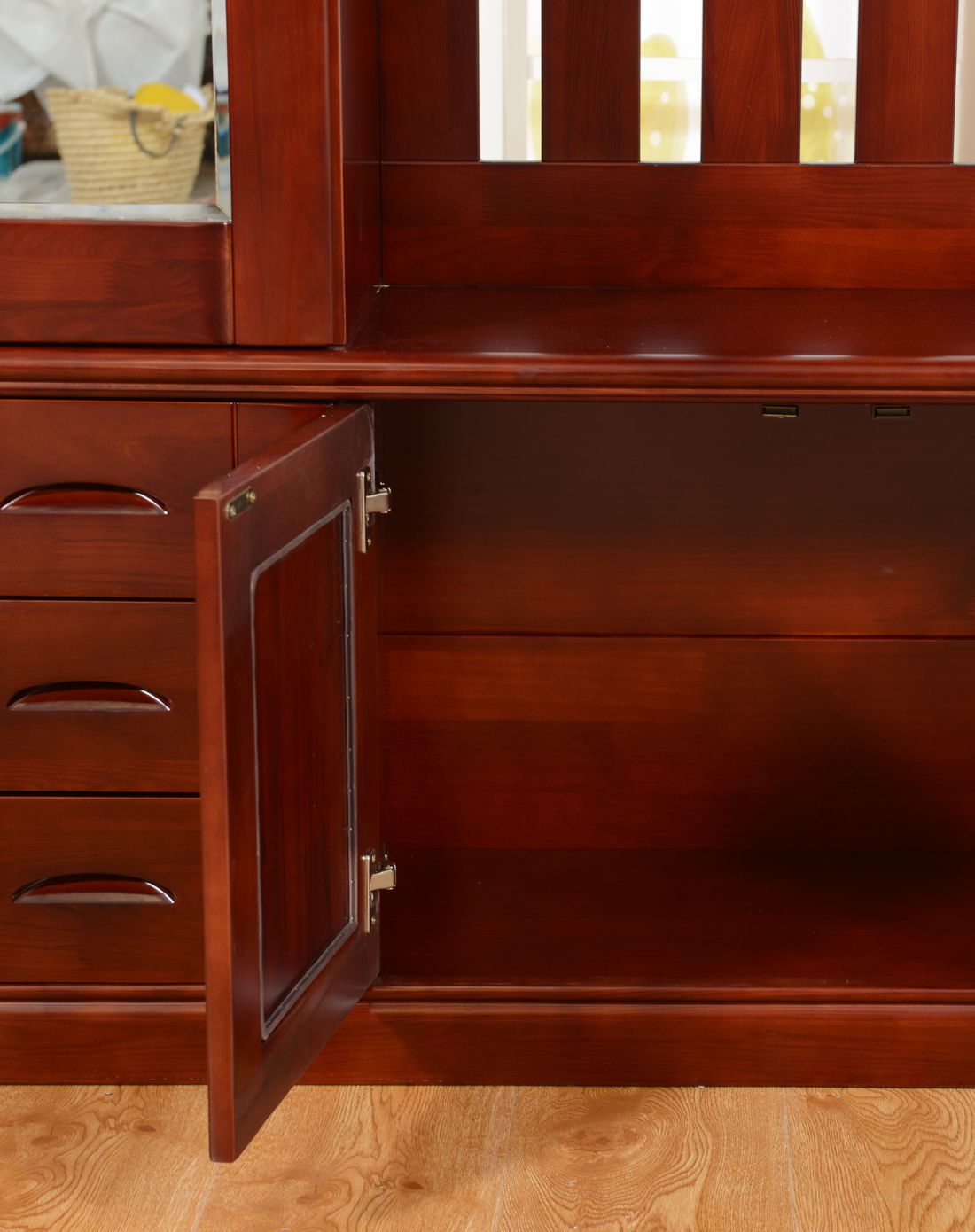 华日家具特卖旗舰店现代中式栗色实木玄关柜储物收纳柜穿衣镜门厅柜