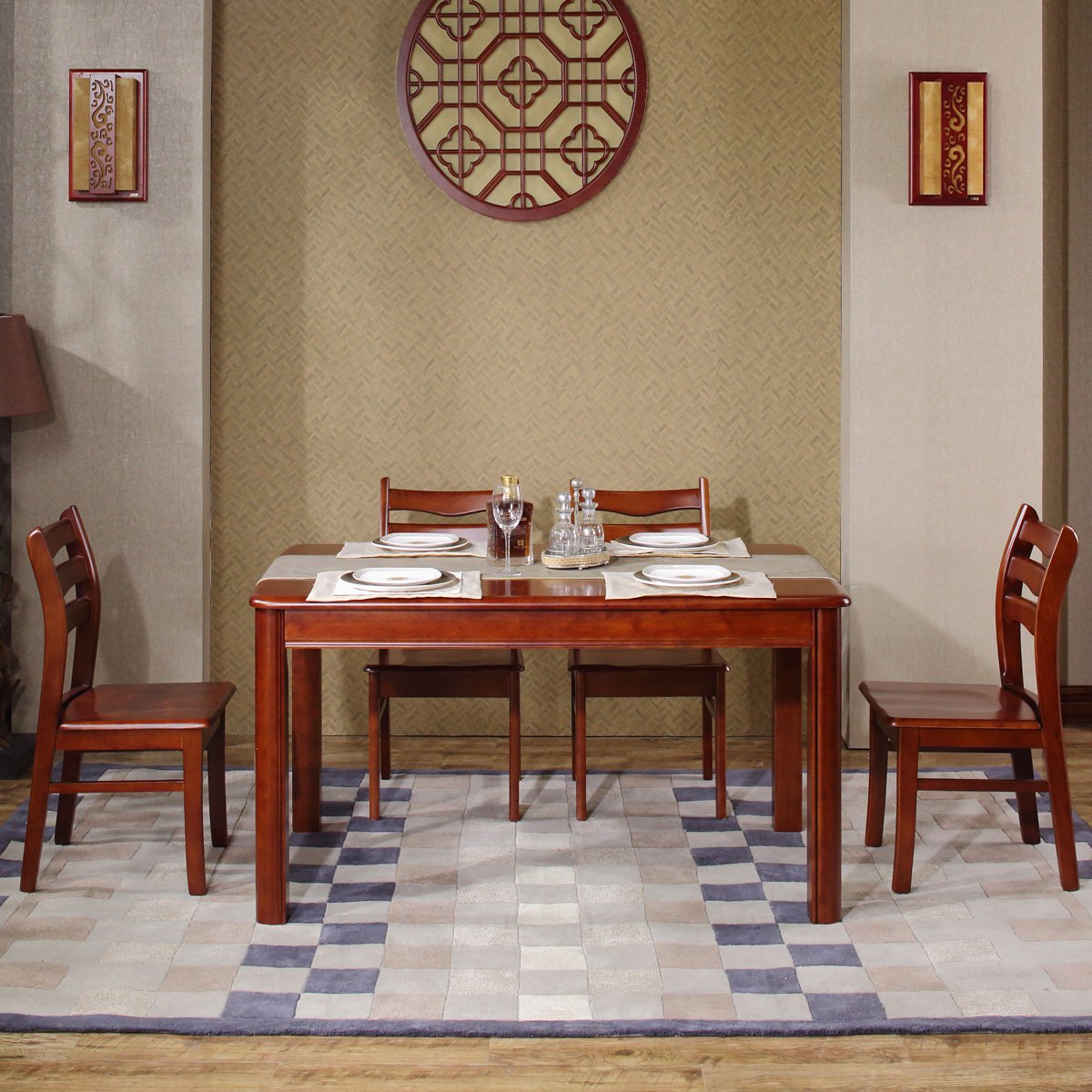 现代中式栗色餐厅家具 实木餐桌椅