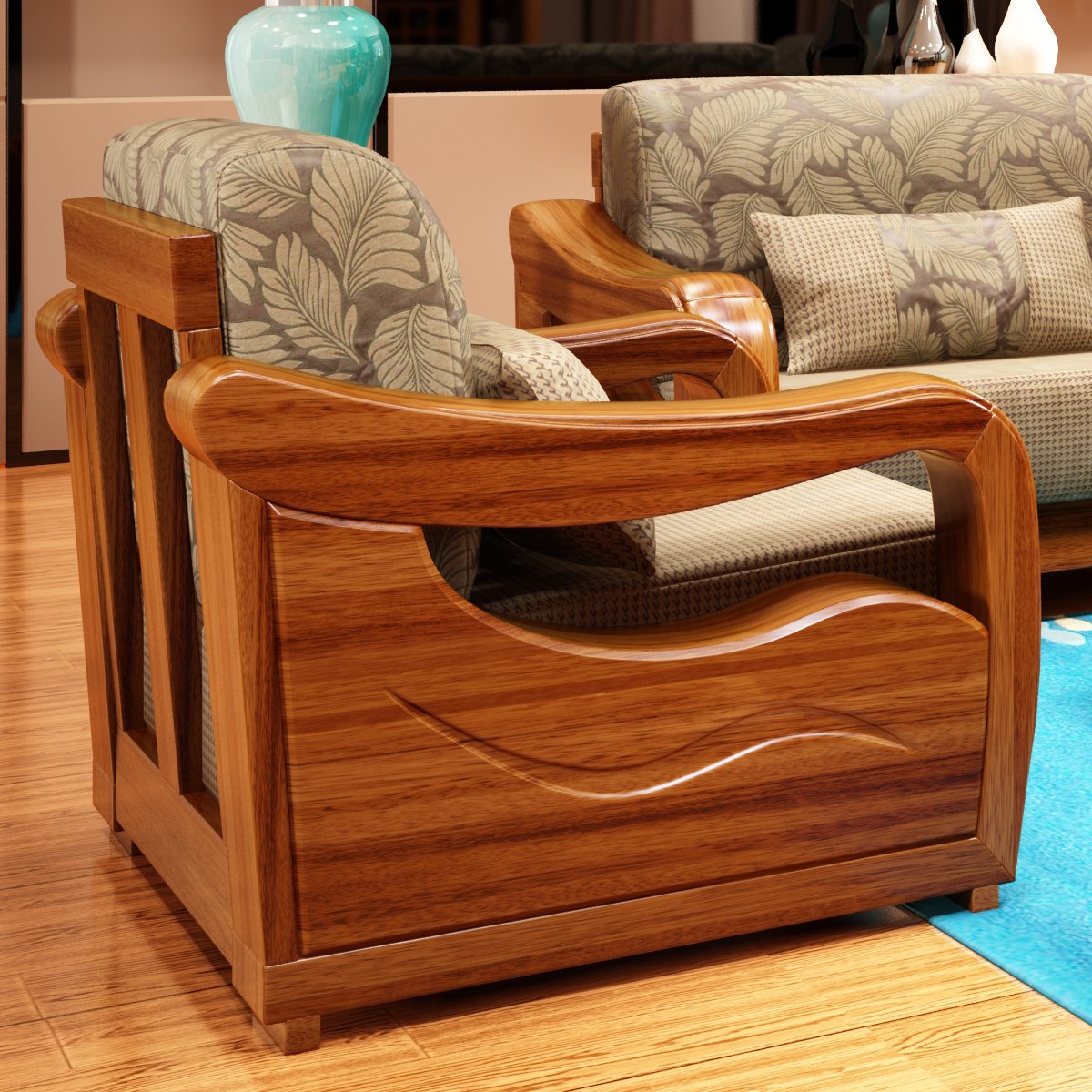 现代中式金檀色实木家具 组合实木沙发