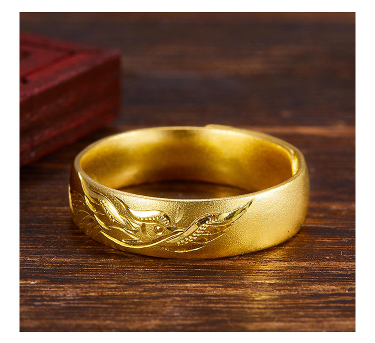 【热卖】古法凤纹戒指黄金戒指古法金实心活口女足金999戒指