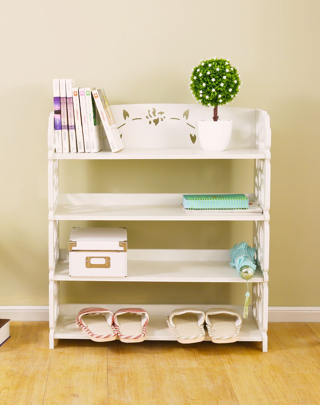 木塑板雕花置物架四层