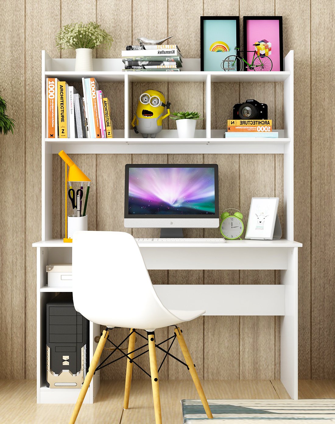 电脑桌台式简易办公桌书架家用写字书桌