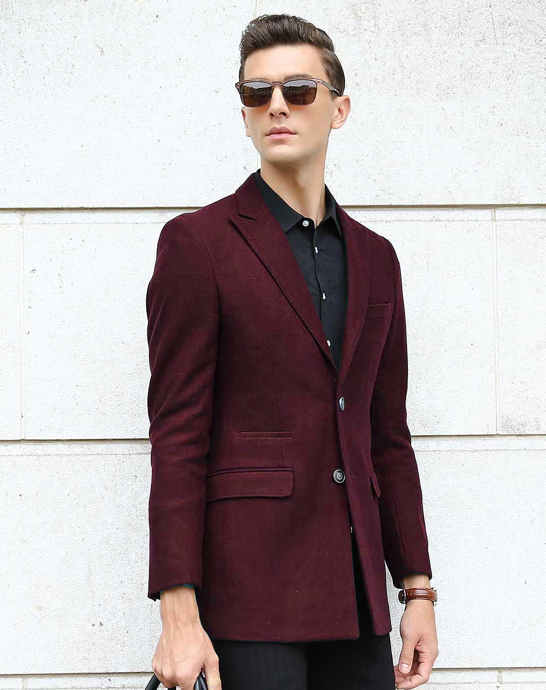 轻奢男士酒红色时尚修身小西装男外套