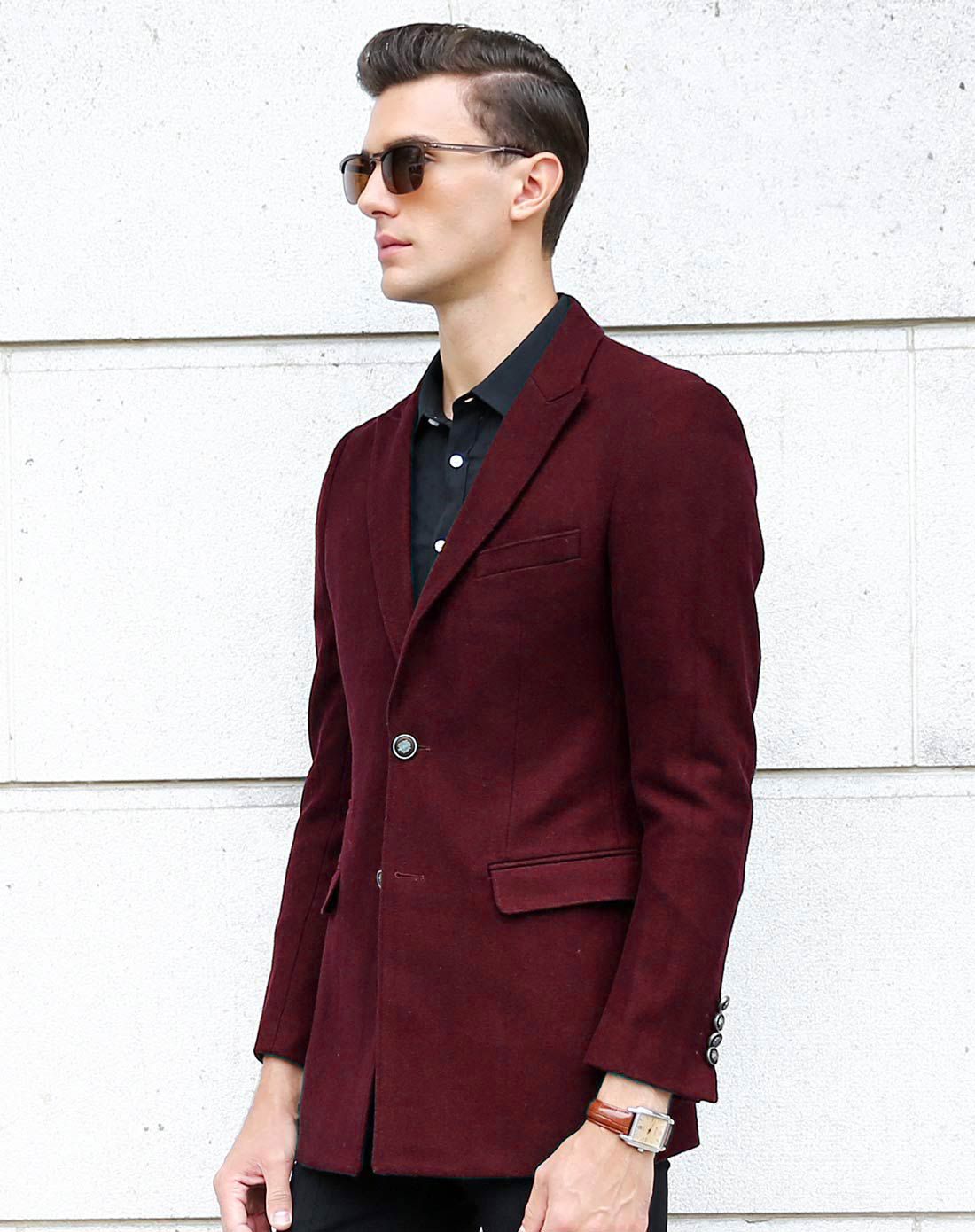 轻奢男士酒红色时尚修身小西装男外套