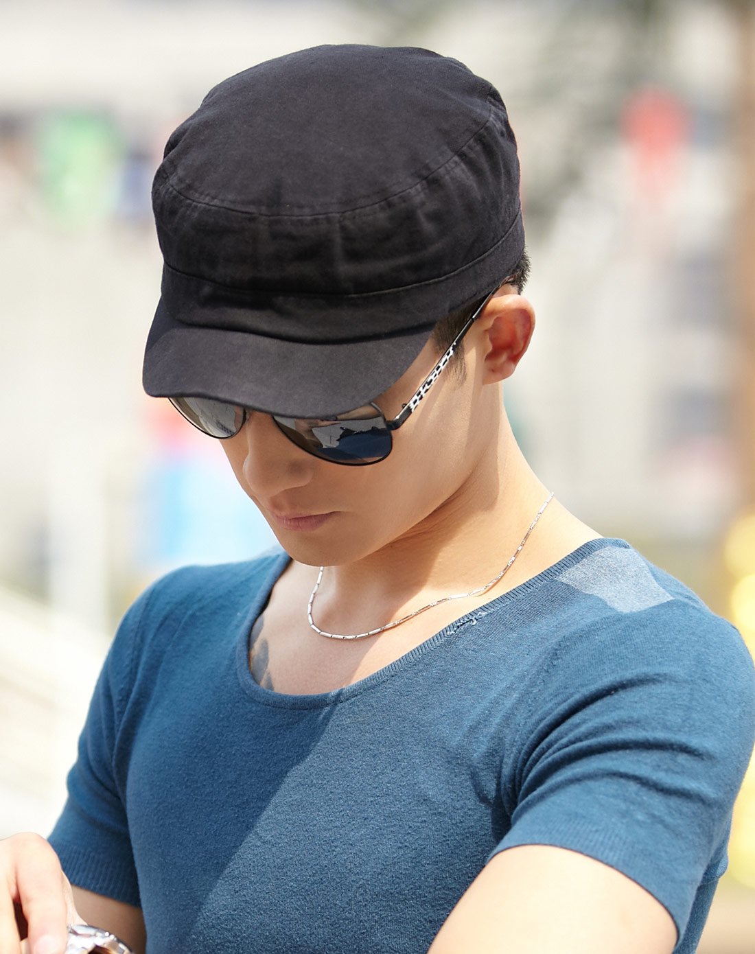 帽子男韩版潮户外帅气短檐平顶帽军帽遮阳帽