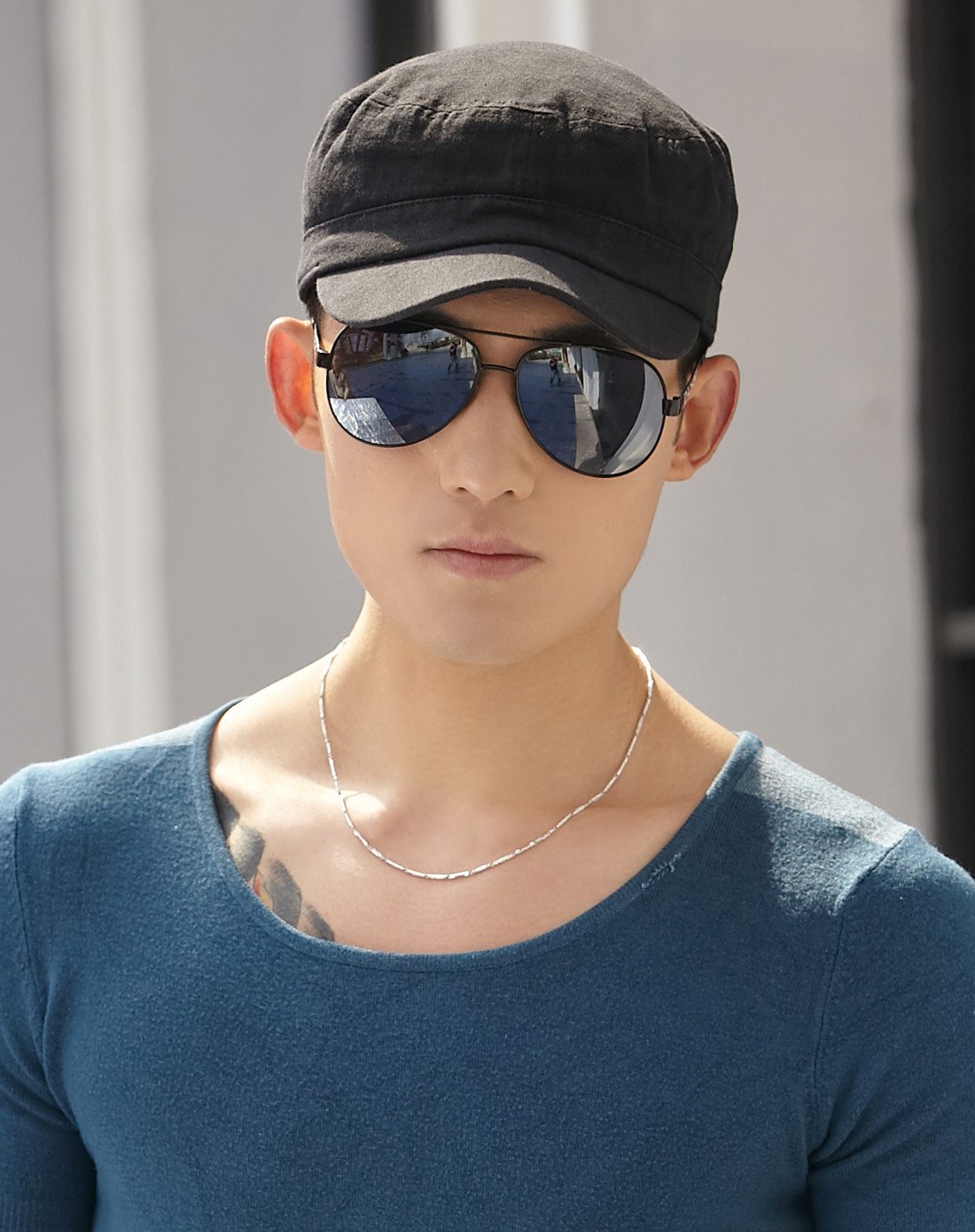 帽子男韩版潮户外帅气短檐平顶帽军帽遮阳帽