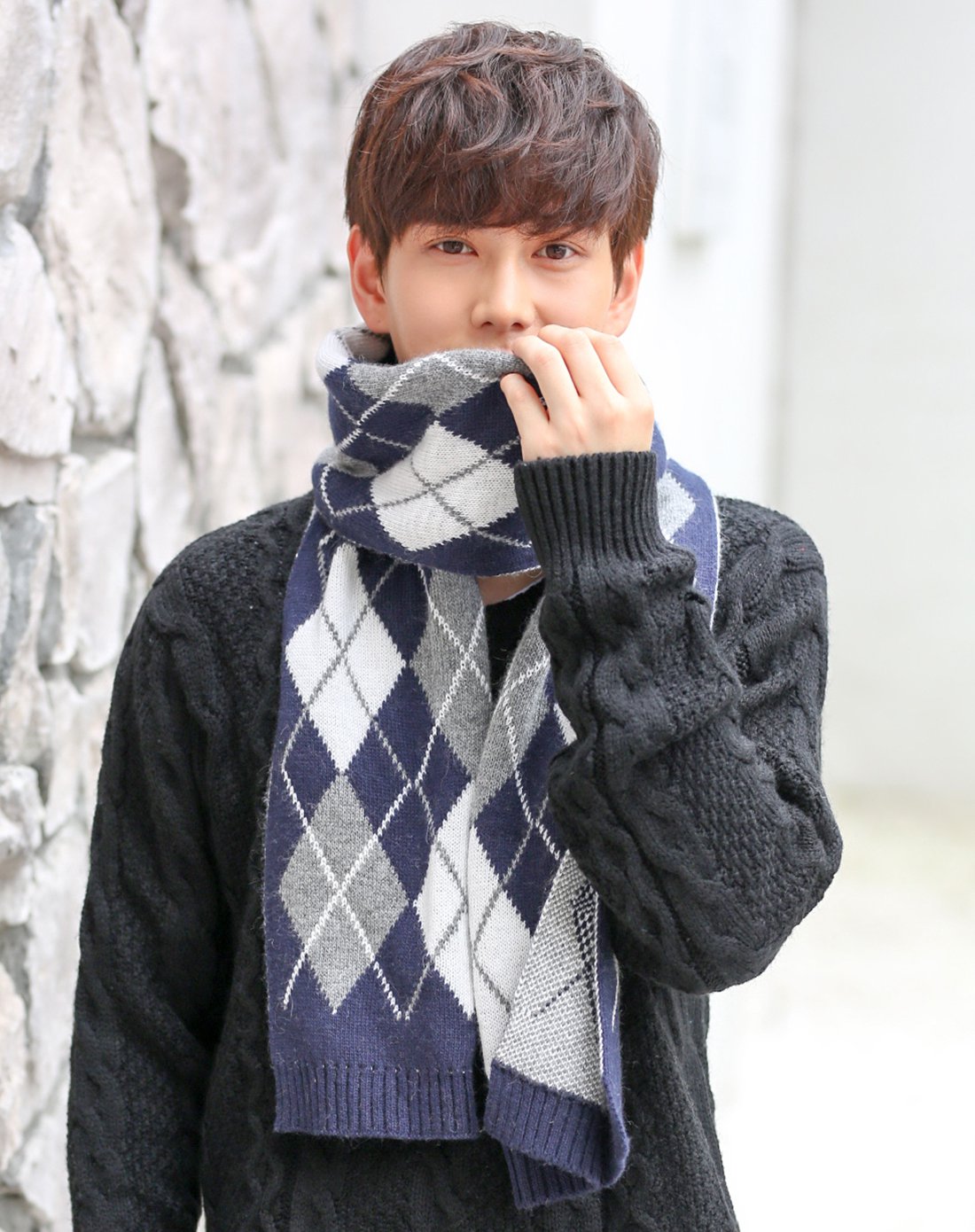 围巾男冬天韩版潮时尚格纹围巾休闲百搭学院风春秋学生围脖