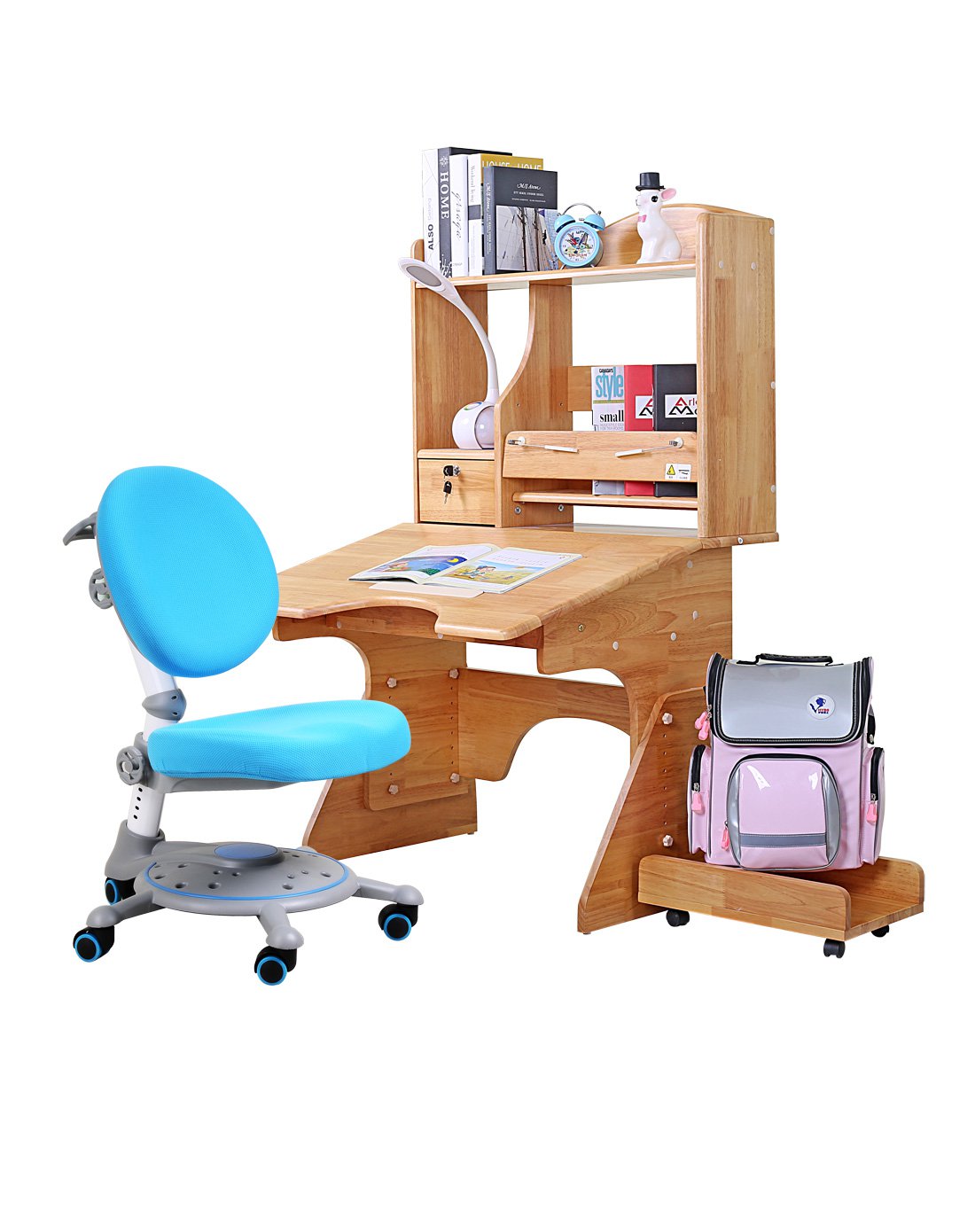 可升降学习桌(纯橡木)记忆棉矫姿椅