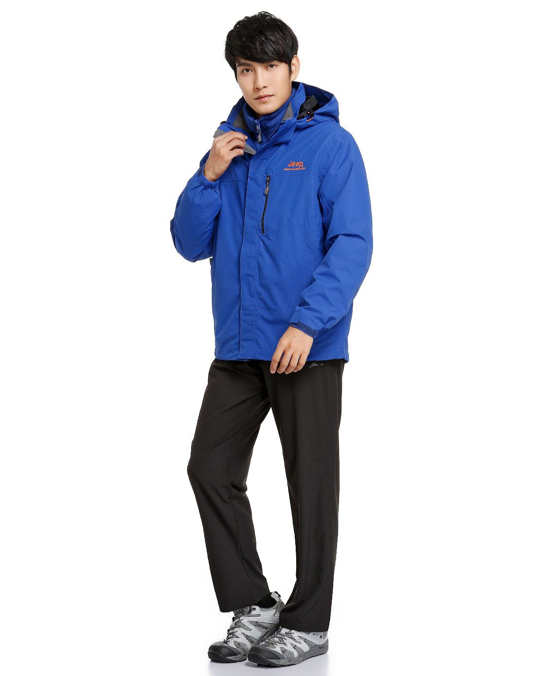 防风防水 男款户外三合一加厚冲锋衣深蓝色
