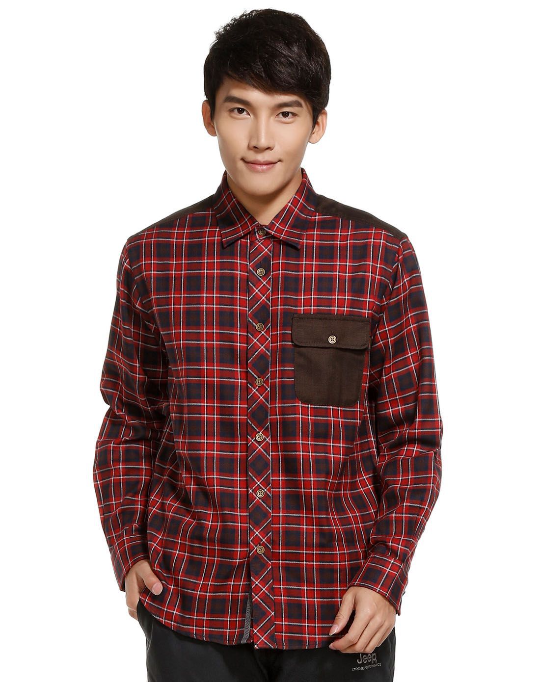 耐磨舒适 男款户外长袖格子衬衫法国蓝