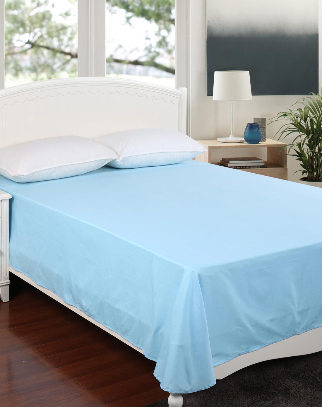 1米5床全棉简约纯色床单单包天空蓝