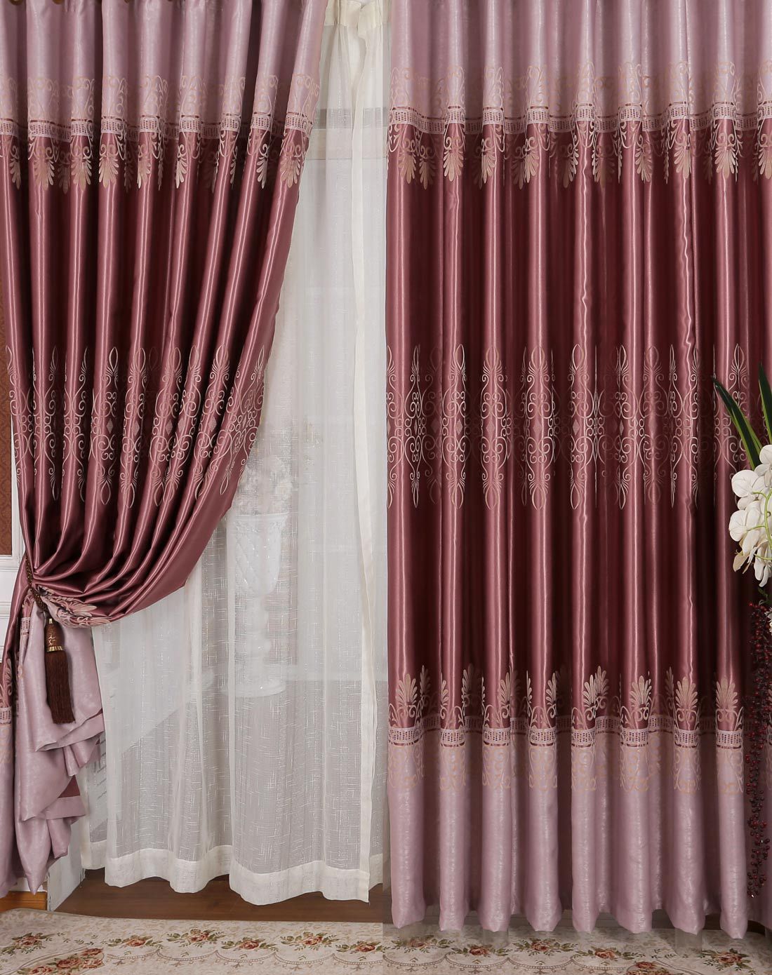 卡莉缇娜植绒遮光窗帘紫3*2.6m*2片挂钩