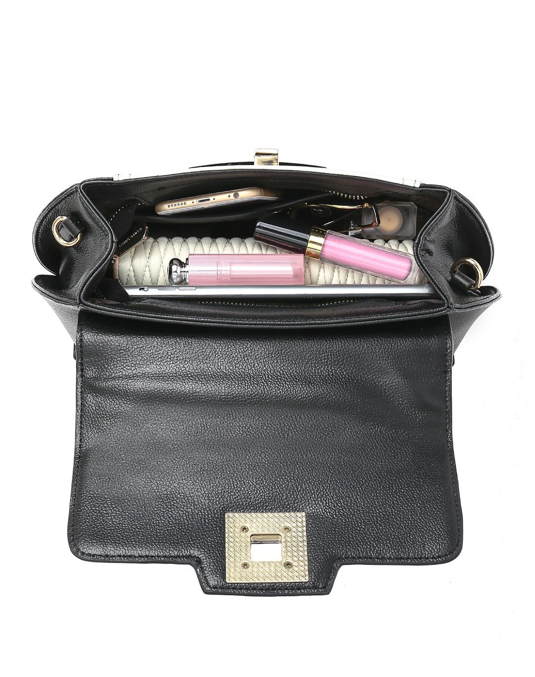 秋冬女包清仓专场女款流行锁扣牛皮手提单肩包黑白450802黑白_唯品会