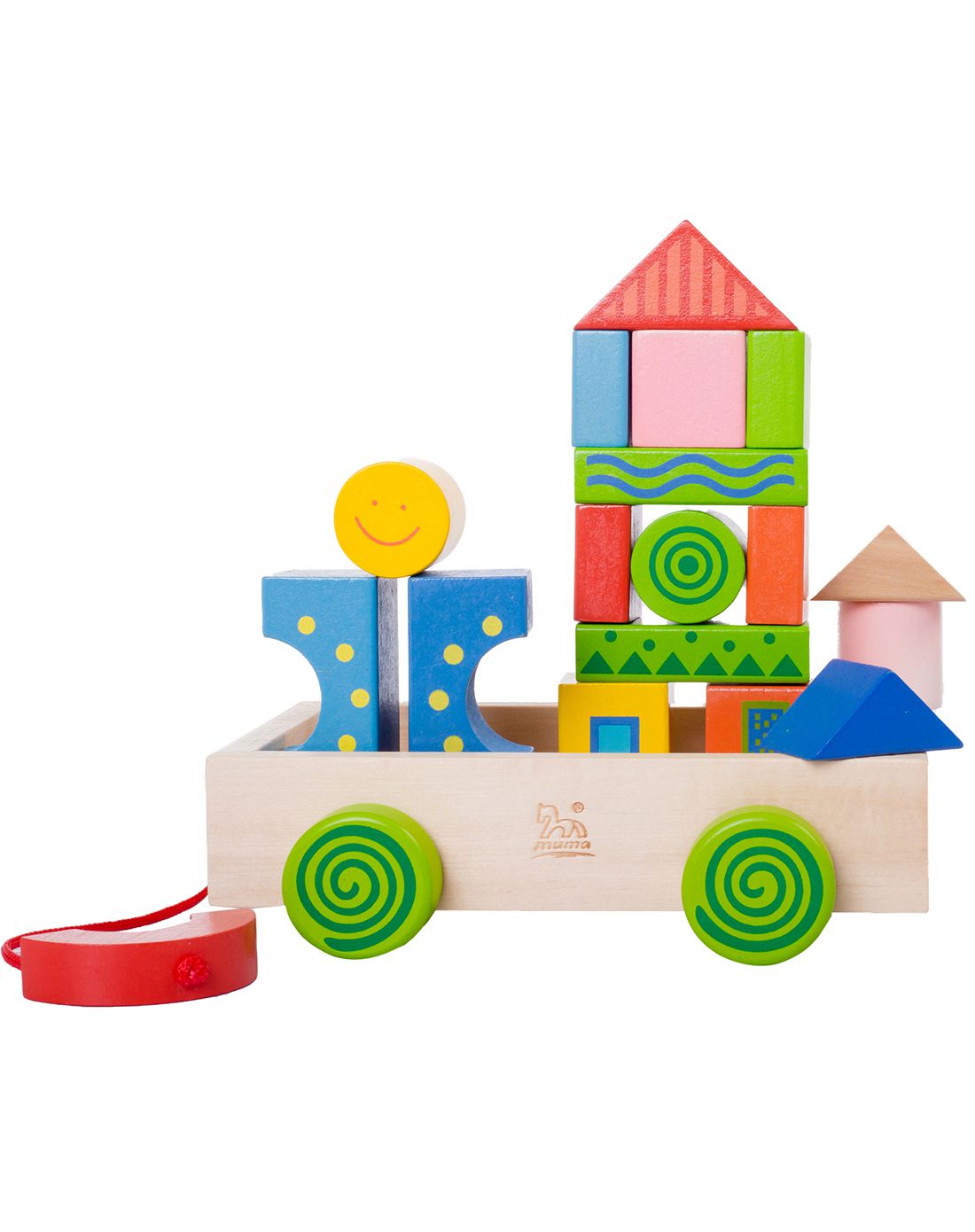 木马智慧 低幼启蒙积木彩色花纹积木车