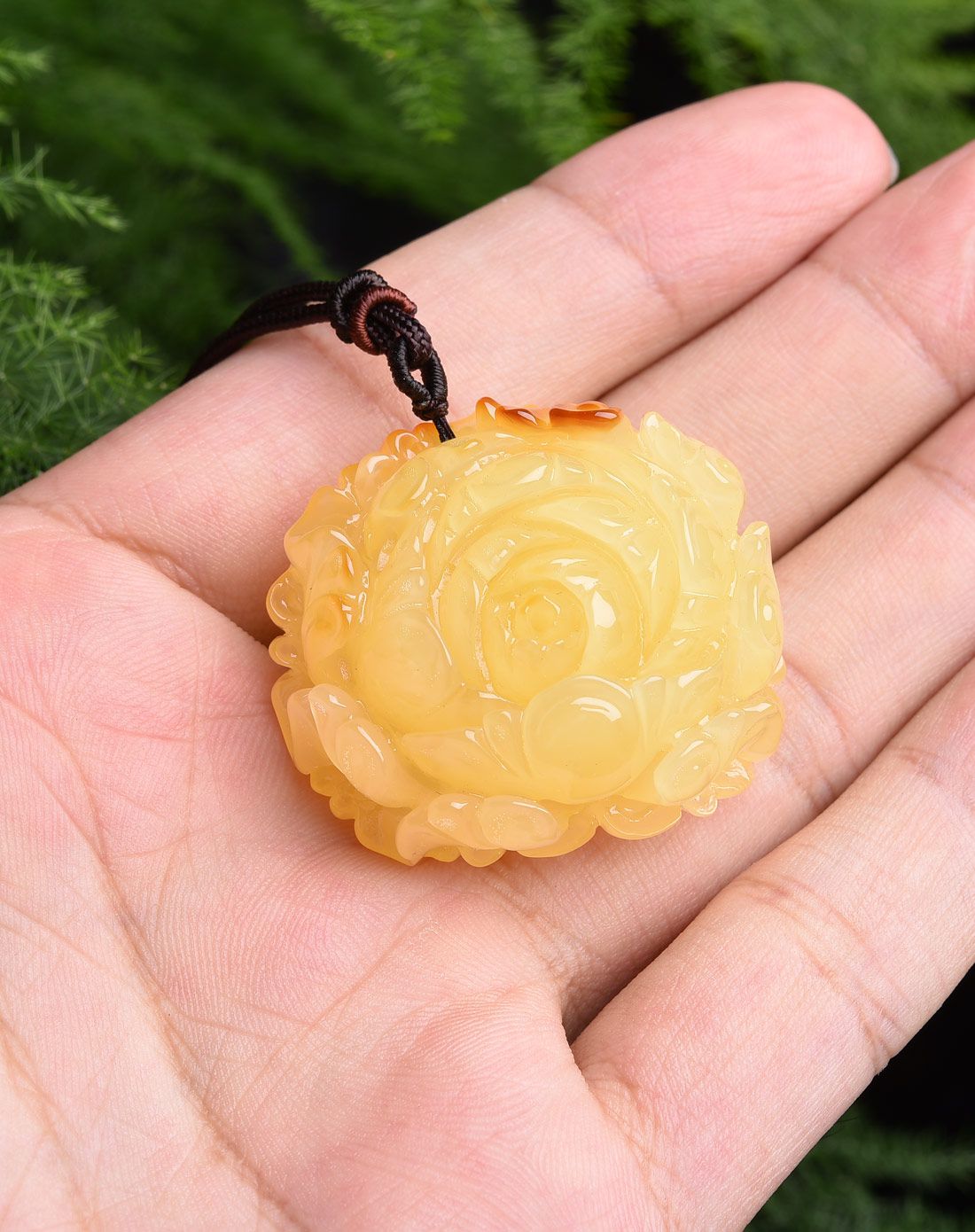 亿珍阁 天然柠檬黄莲花形琥珀蜜蜡挂件 附证书