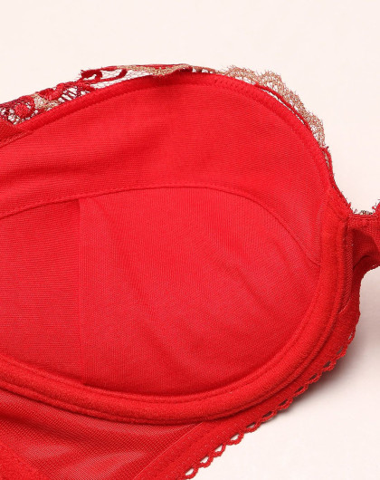 爱慕集团女士内衣专场aimer女款红色绣花3/4上薄下厚杯文胸am14bd1-70