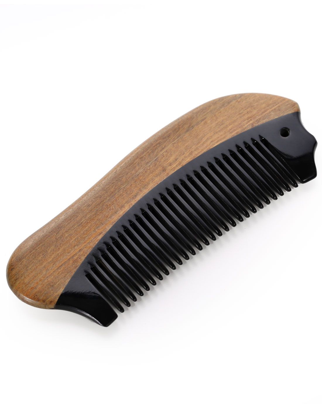 天然绿檀木拼牛角鱼梳