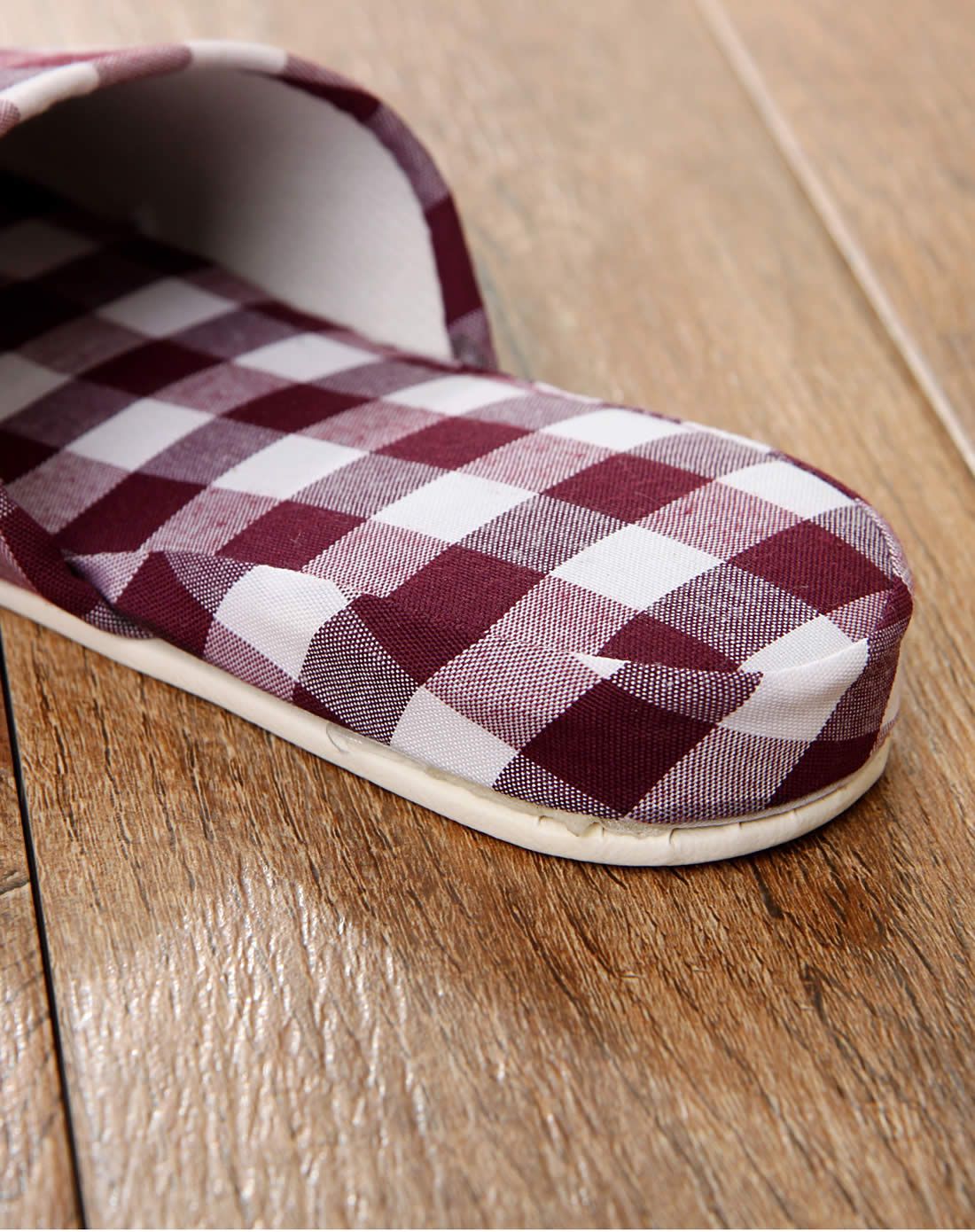 紫红格女版棉布拖鞋(均码)