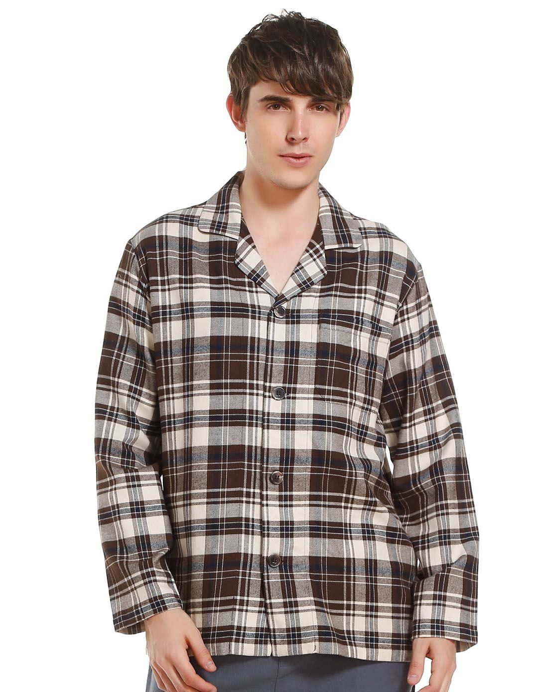 aimer men男款休闲格子长袖家居服藏蓝/紫红色