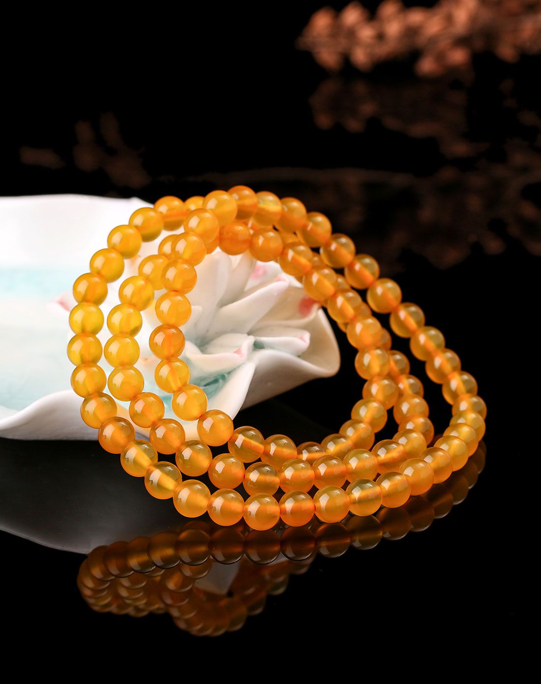 一生一石 天然黄玉髓佛珠手链绕手三圈