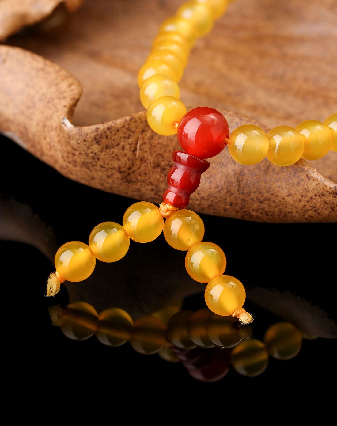 一生一石 天然柠檬黄玛瑙佛珠手链