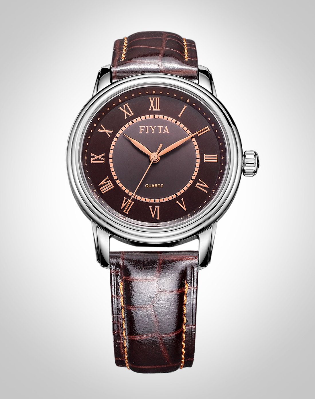飞亚达fiyta飞亚达【唯品专供】啡色盘面棕带石英男表dg0068.