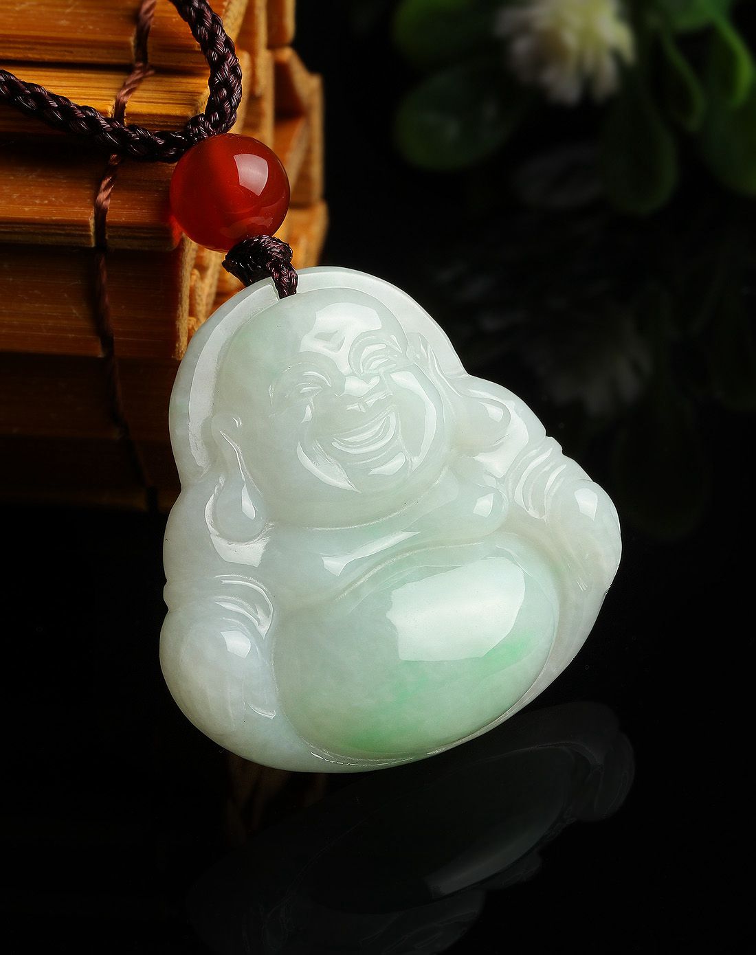 东方翡翠 天然a货豆种飘淡绿有福相伴翡翠佛公挂件