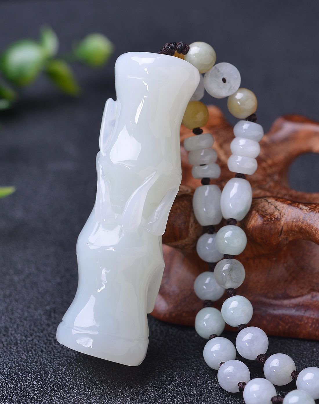 亿珍阁 和田玉白玉节节高升竹节吊坠 附证书