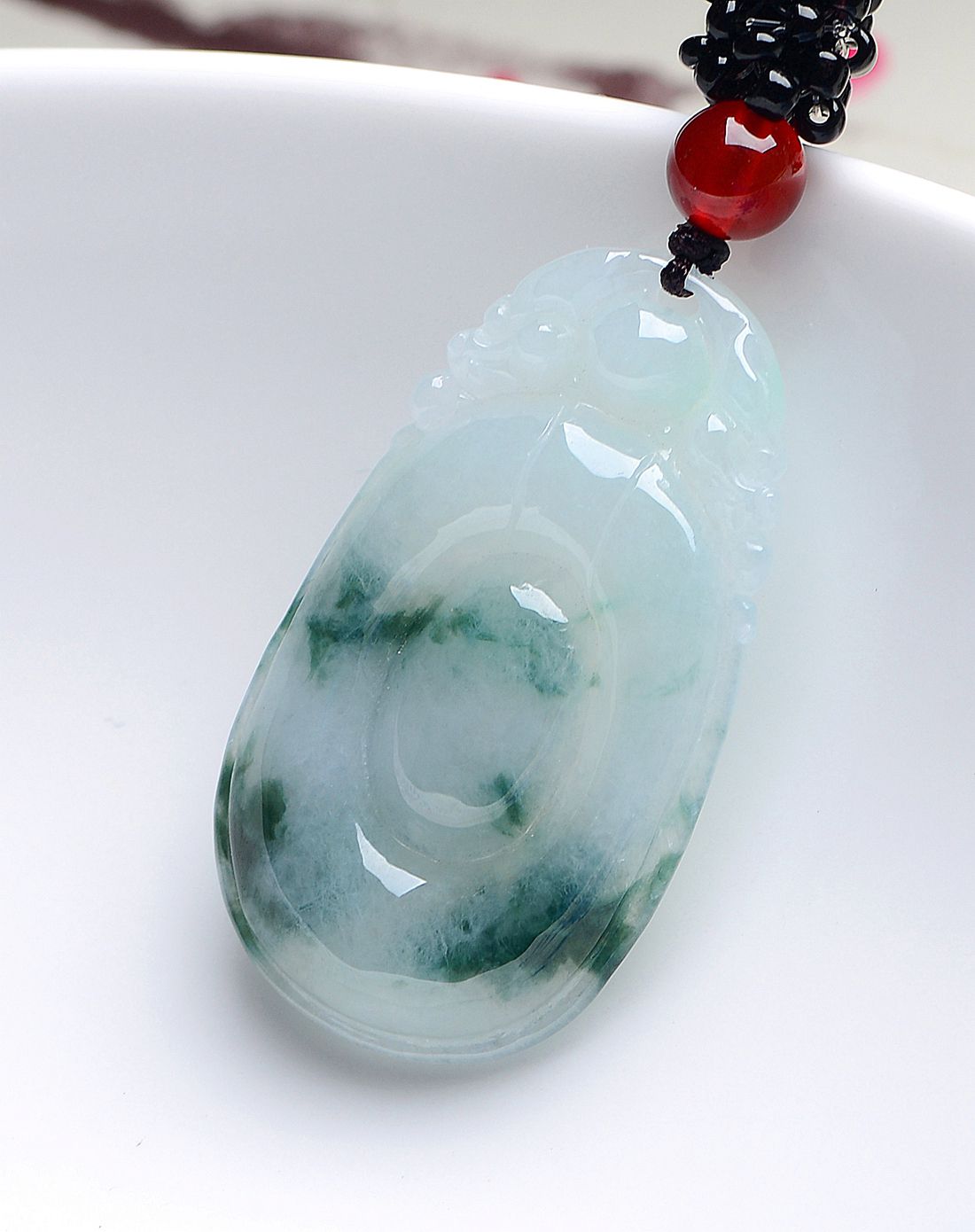 aznavour 天然a货翡翠冰糯种水润飘花福至心灵吊坠