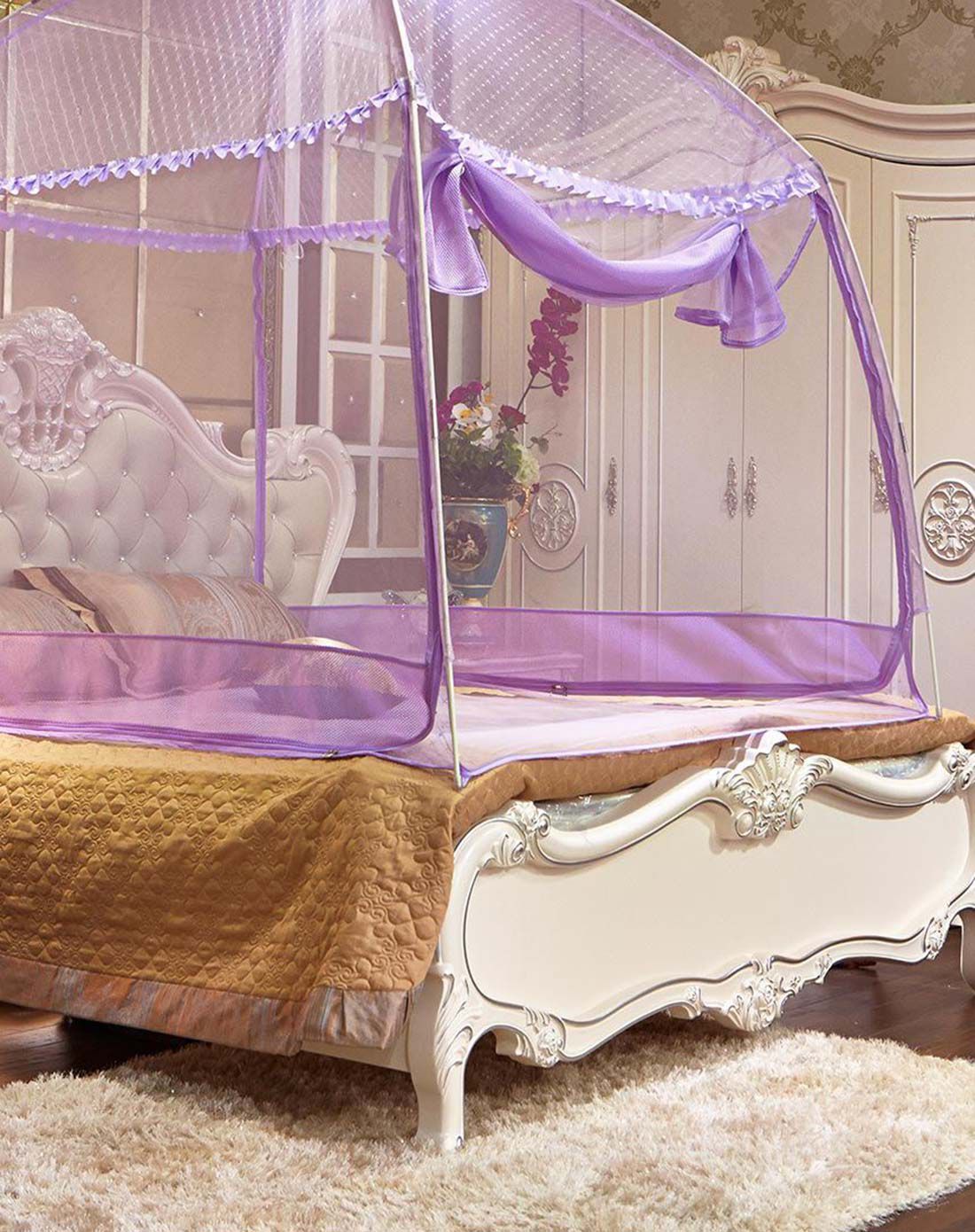 防侧咬透气层蒙古包蚊帐1.5m床-星晴 紫