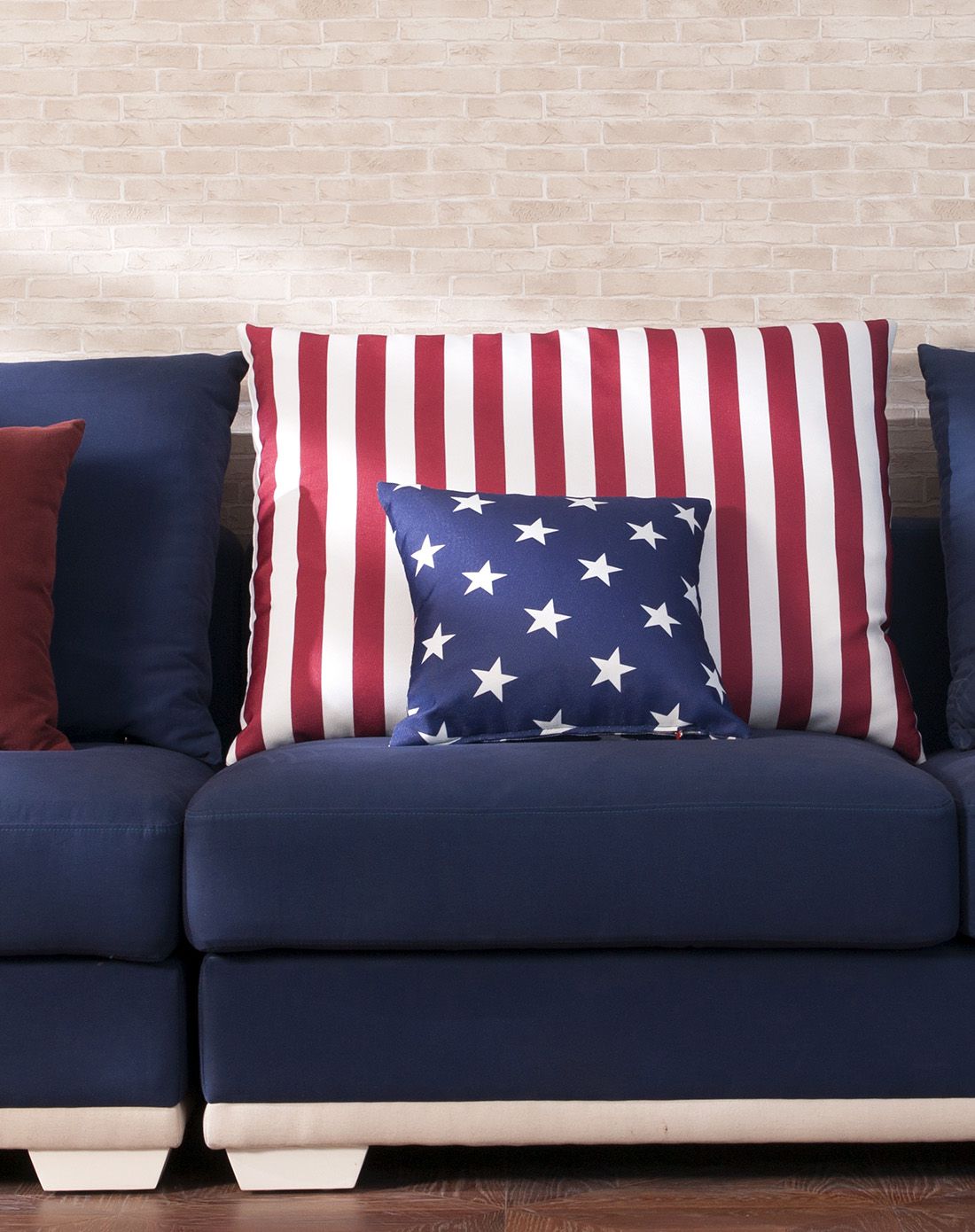 棉麻布蓝色沙发四件套