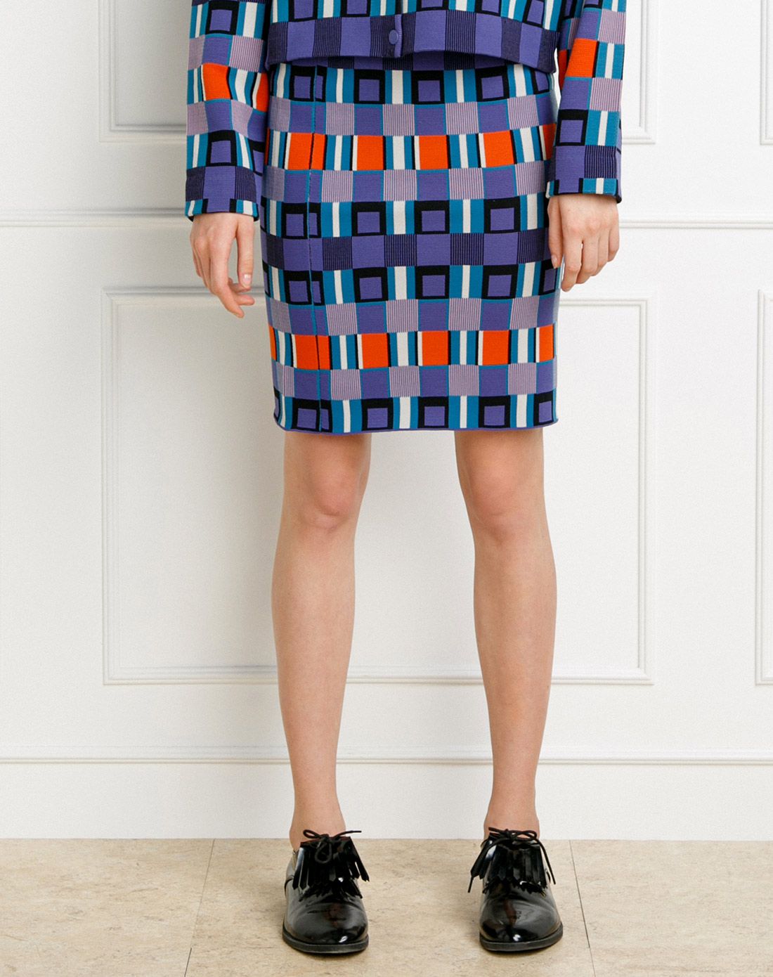 经典配色丰富格子针织包臀半身裙