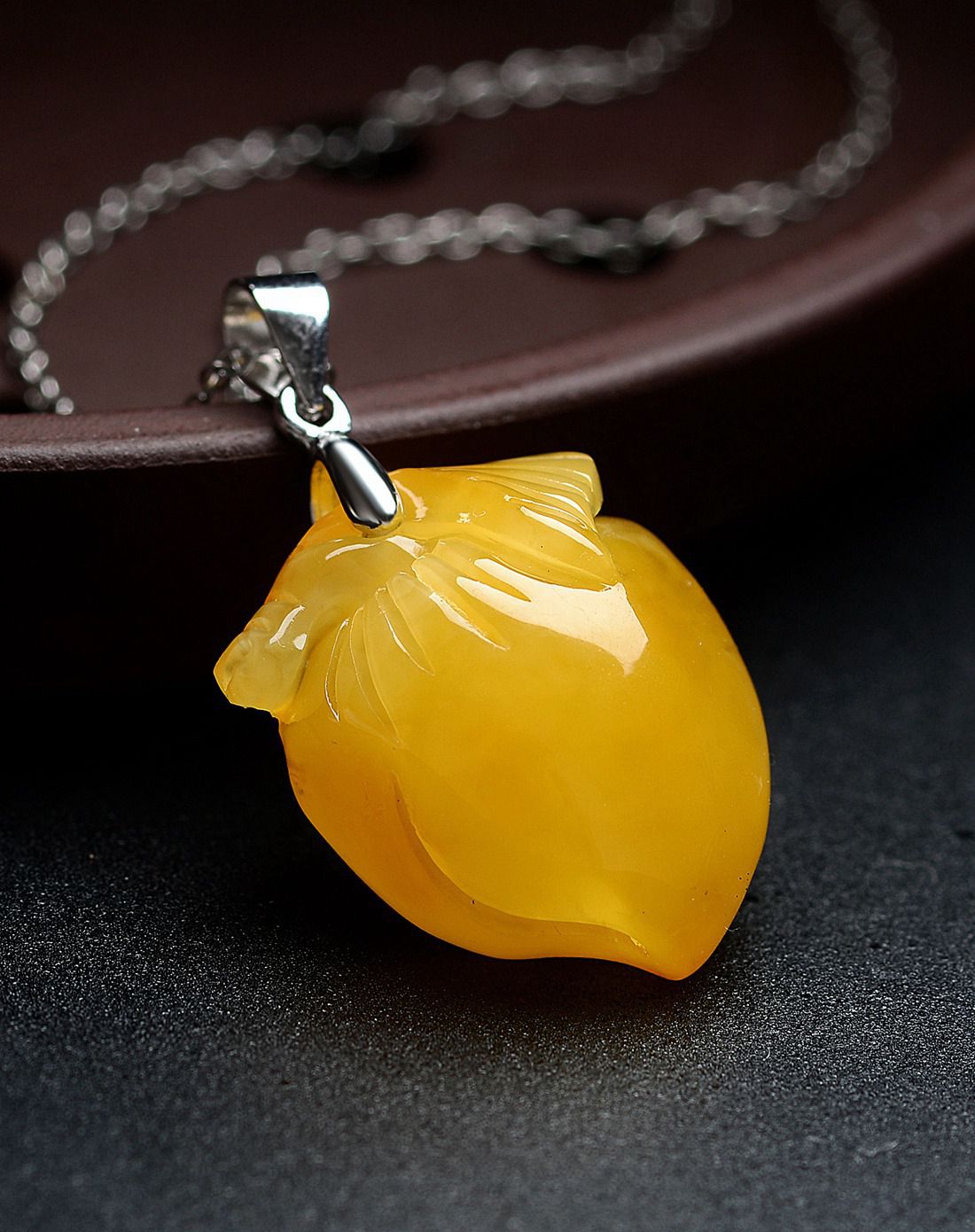 金万年 s925银镶琥珀鸡油黄多子多福蜜蜡吊坠