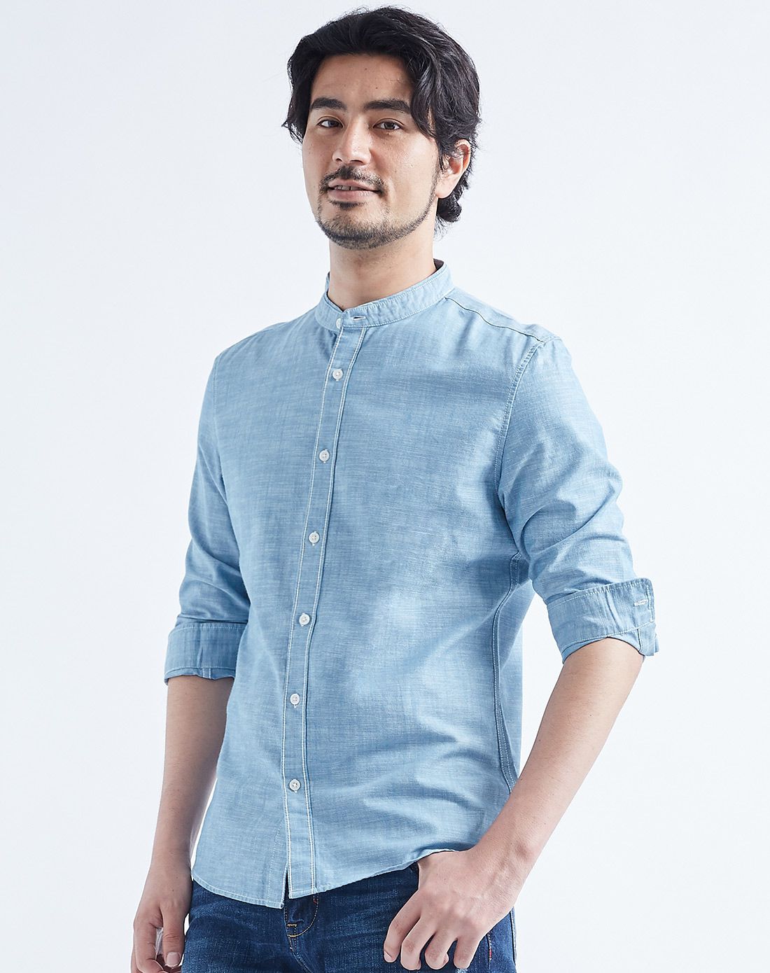 竹节棉小立领衬衫