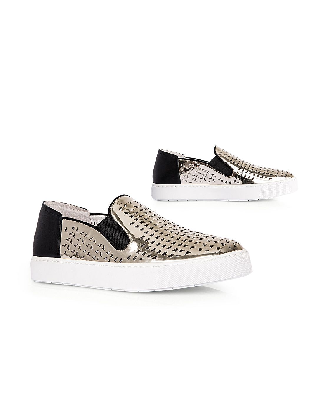 卡迪娜欧美人造革/牛皮革厚底金属面女休闲鞋