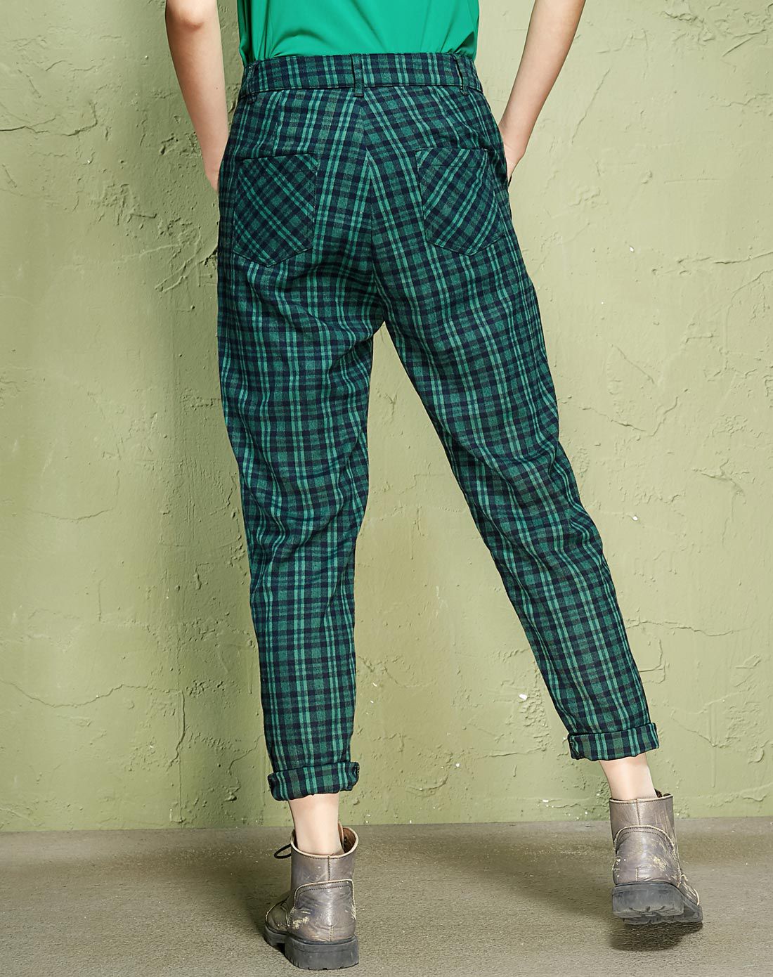 爱慕 复古精致小格纹休闲裤