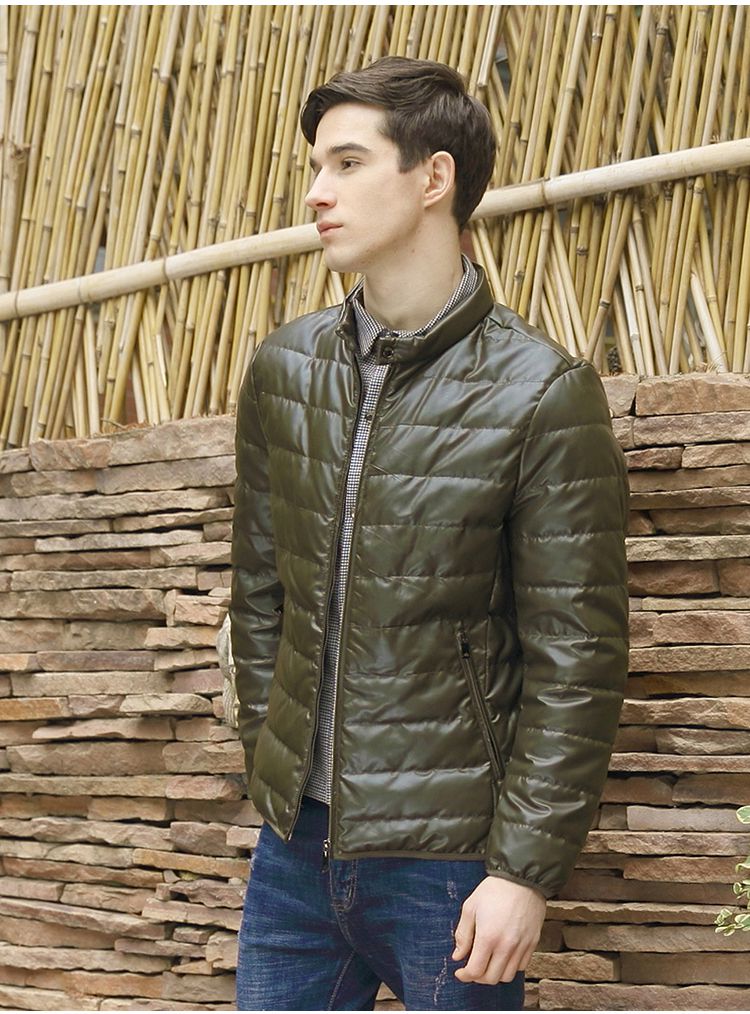 咸菜色衬衫领防水时尚休闲羽绒服