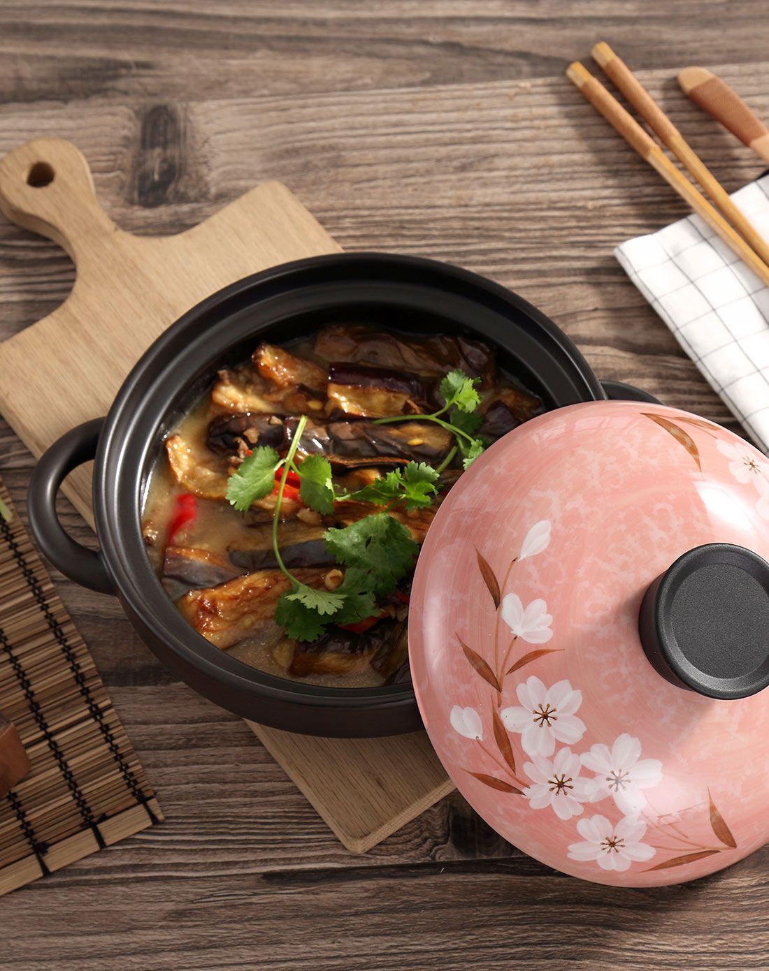 日式手绘釉下彩陶瓷煲仔锅1l