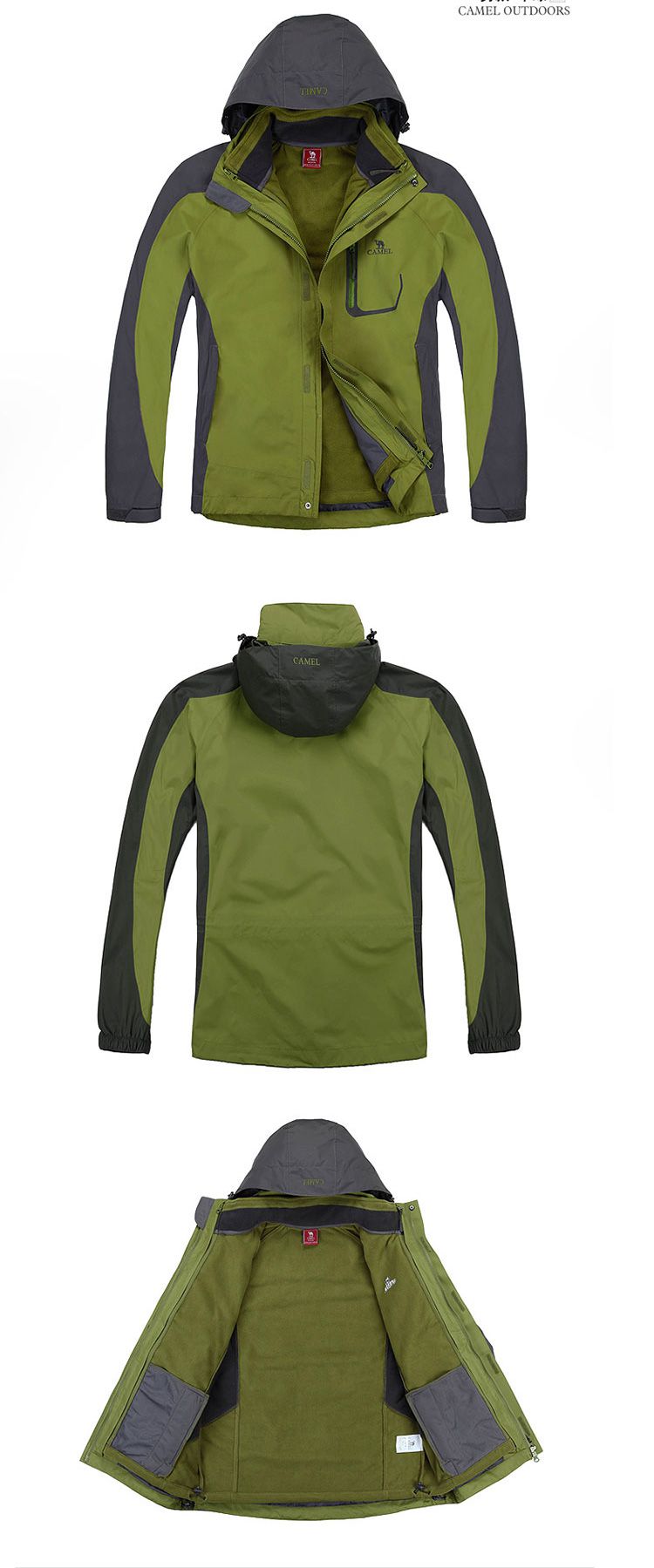 骆驼camel户外男士鞋服专场防风保暖三合一 男款深红/深灰冲锋衣3f