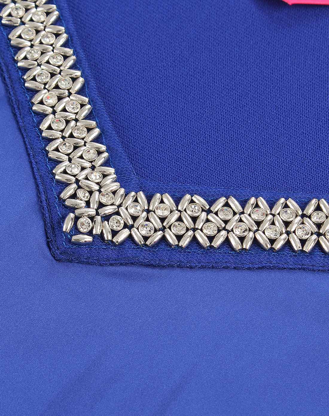 彩蓝色欧美范钉珠装饰纯色长袖t恤